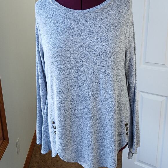 Misia Sweater Tunic Blouse XL blue-grey heather button detail long sleeve scoop - Picture 12 of 12